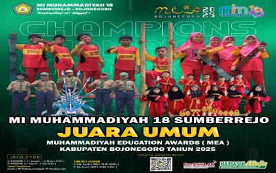 RAIH 4 MEDALI EMAS MIM 18 SUMBERREJO SUKSES JADI JUARA UMUM MUHAMMADIYAH EDUCATION AWARDS TINGKAT SD/MI TAHUN 2025.